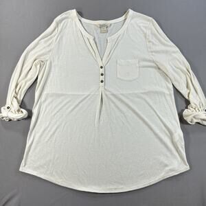 Lucky Brand Womens Henley T Shirt Size XL Soft Long Sleeve Fitted Stretchy Scoop